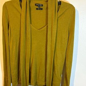 Massimo Dutti Dark Mustard Long Sleeve Tie Front Blouse